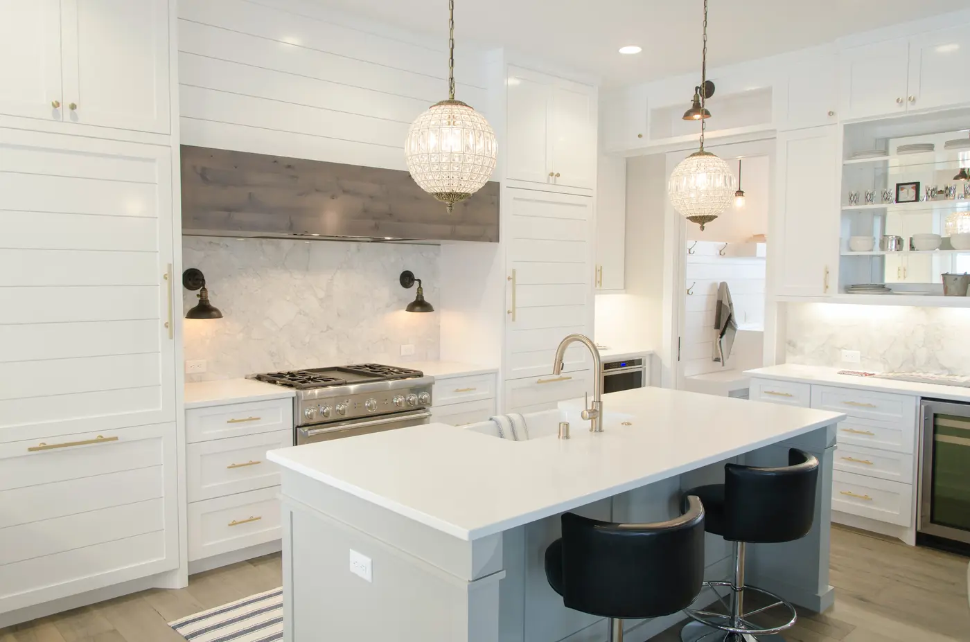 Bright modern kitchen with an island and pendant lights